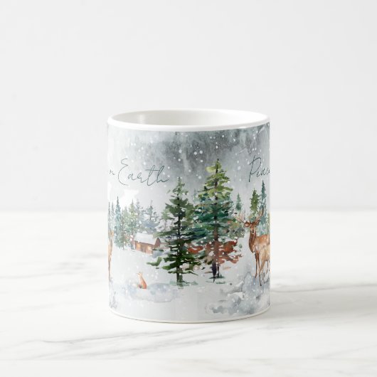 地球の平和の雪の森の動物のクリスマス コーヒーマグカップ (中央)
