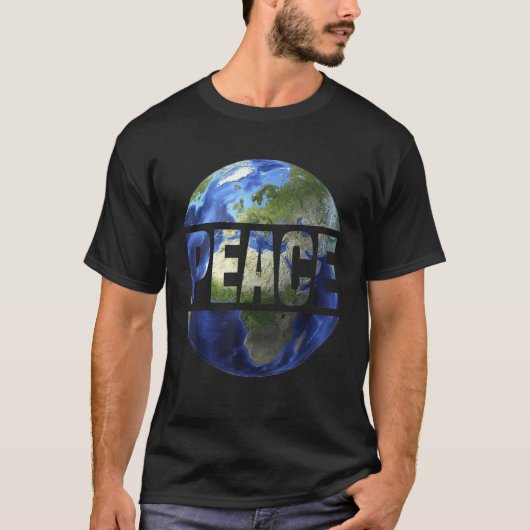 地球の平和を意識した人類の希望の地球 Tシャツ (正面)
