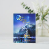 地球の平和を願うクリスマスの星と教会のポストカード シーズンポストカード (スタンド正面)