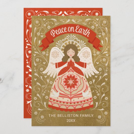 地球の平和を願う天使のフォークアート写真クリスマスカード シーズンカード (正面/裏面)