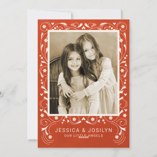 地球の平和を願う天使のフォークアート写真クリスマスカード シーズンカード (裏面)