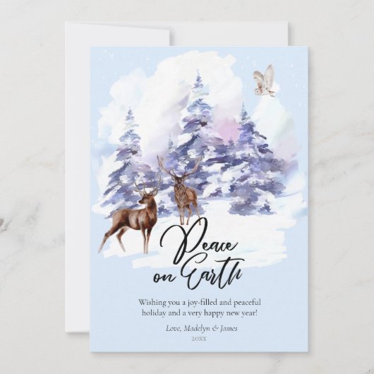 地球の平和を願う水彩の森のクリスマスカード シーズンカード (正面)