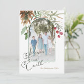 地球の平和クリスマスグリーンリーフォトカード (スタンド正面)