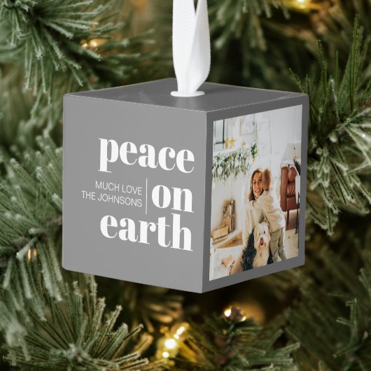地球の平和グレイパーソナライズされたモダンクリスマス キューブオーナメント (ツリー)