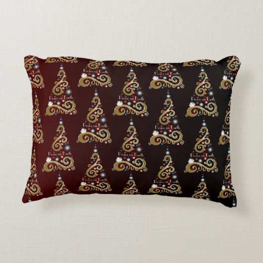 地球の平和ゴールデンクリスマスツリーパターン アクセントクッション (裏面)