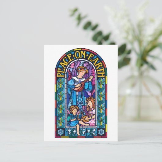 地球の平和ステンドグラスのクリスマスポストカード シーズンポストカード (スタンド正面)