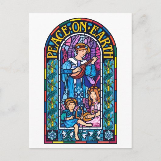 地球の平和ステンドグラスのクリスマスポストカード シーズンポストカード (正面)