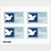 地球の平和ホワイト鳩ブルー大メッセージカード 長方形シール (シート)