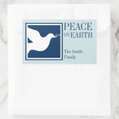 地球の平和ホワイト鳩ブルー大メッセージカード 長方形シール (バッグ)