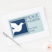 地球の平和ホワイト鳩ブルー大メッセージカード 長方形シール (封筒)
