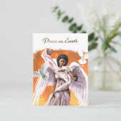 地球の平和。アフリカ系アメリカ人エンジェルクリスマス シーズンポストカード (スタンド正面)