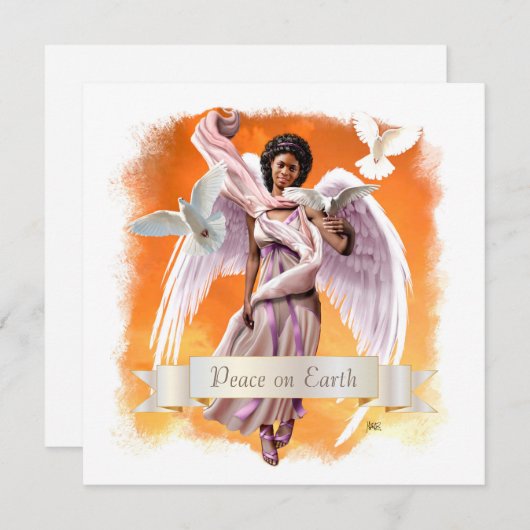 地球の平和。アフロエンジェルフラットクリスマスカード シーズンカード (正面/裏面)