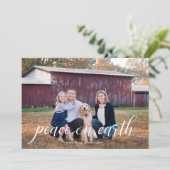 地球の平和 カリグラフィー ホリデー フォト カード (スタンド正面)