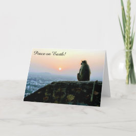 地球の平和 サルと夕焼けのホリデーカード シーズンカード