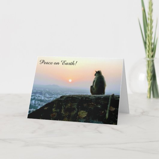 地球の平和 サルと夕焼けのホリデーカード シーズンカード (正面)