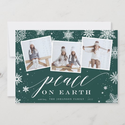 地球の平和 |スノーフレーク3フォトコラージュ シーズンカード (正面)