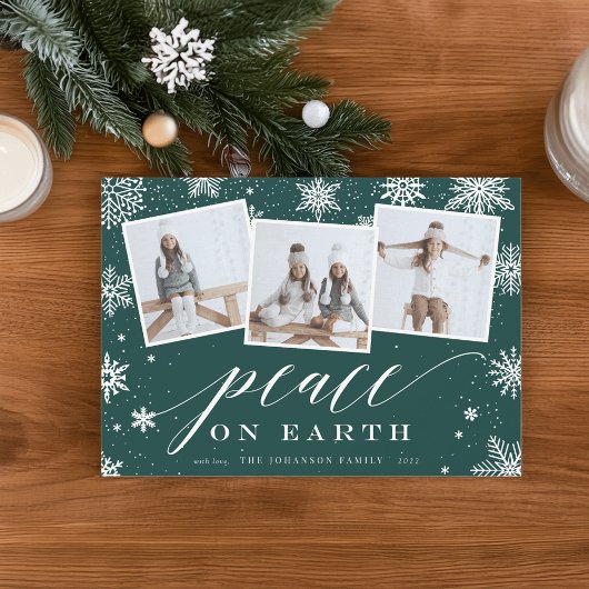 地球の平和 |スノーフレーク3フォトコラージュ シーズンカード