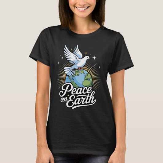 地球の平和 ハトと地球 信仰 クリスマス Tシャツ (正面)