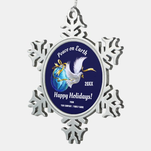 地球の平和。ピースドーブカスタム スノーフレークピューターオーナメント (右)