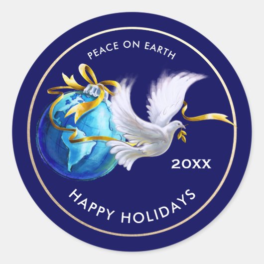 地球の平和。ピースドーブ |カスタムクリスマス ラウンドシール (正面)