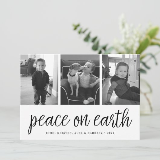 地球の平和 |ブラック&ホワイトの休日3写真 シーズンカード (スタンド正面)