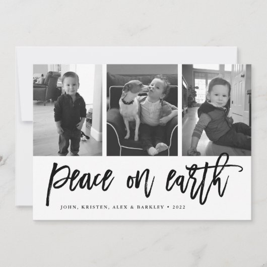 地球の平和 |ブラック&ホワイトの休日3写真 シーズンカード (正面)