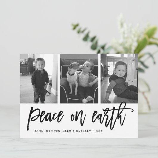 地球の平和 |ブラック&ホワイトの休日3写真 シーズンカード (スタンド正面)