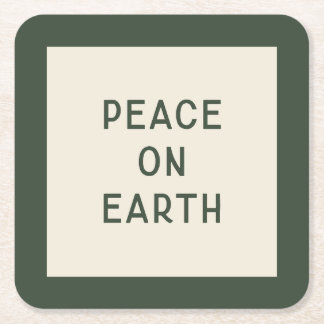 地球の平和 | ミニマルなクリスマスタイポグラフィ スクエアペーパーコースター