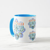 地球の平和(ユダヤ教)メノラーのマグ マグカップ (正面左)