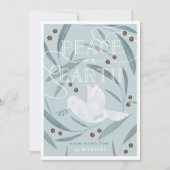 地球の平和 白い鳩 青いクリスマスカード 招待状 (正面)