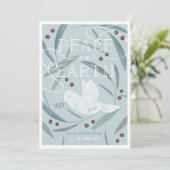 地球の平和 白い鳩 青いクリスマスカード 招待状 (スタンド正面)