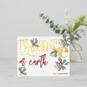 地球の平和、金ゴールドフォイルのクリスマスグリーティングカード 箔シーズンポストカード (立ち正面)