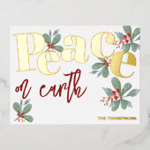 地球の平和、金ゴールドフォイルのクリスマスグリーティングカード 箔シーズンポストカード (正面)