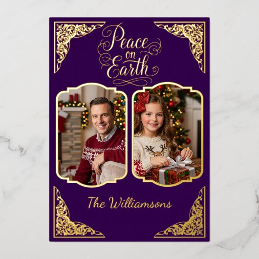 地球の平和、2つの絵、紫、金ゴールド 箔シーズンカード (正面)