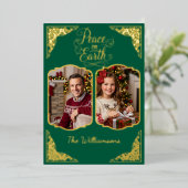 地球の平和、2つの絵、緑、金ゴールド 箔シーズンカード (立ち正面)