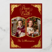 地球の平和、2つの絵、赤、金ゴールド 箔シーズンカード (正面)