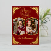 地球の平和、2つの絵、赤、金ゴールド 箔シーズンカード (立ち正面)