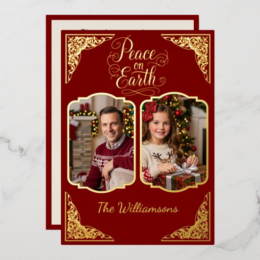 地球の平和、2つの絵、赤、金ゴールド 箔シーズンカード (正面/裏面)