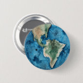 地球の惑星の水彩画の円形ボタン 缶バッジ (正面&裏面)