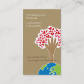 地球の手と赤とピンクのハートの愛の木 名刺 (裏面)