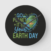 地球の日です Go Planet ラウンド壁時計 (正面)