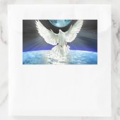 地球の日の出に平和の鳩 長方形シール (バッグ)