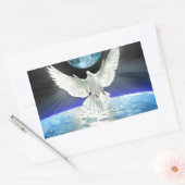 地球の日の出に平和の鳩 長方形シール (封筒)