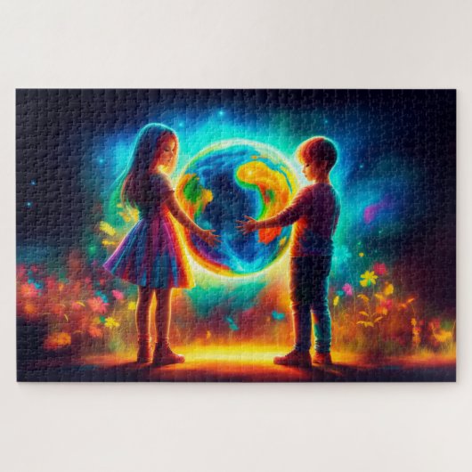 地球の日の子ども世界の環境自然 ジグソーパズル (横)