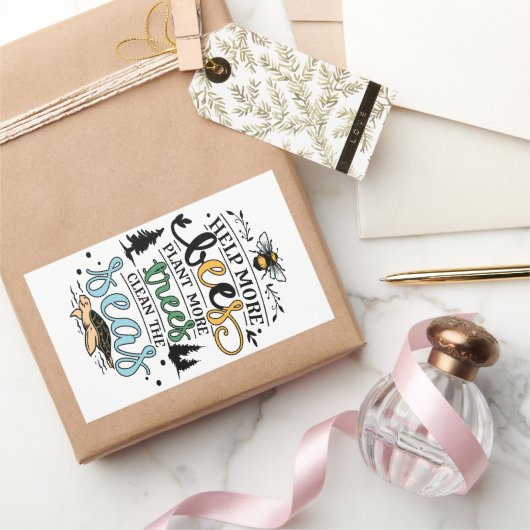 地球の日の救済ハチは、木を植える清潔な海の引用文 長方形シール (ギフト)