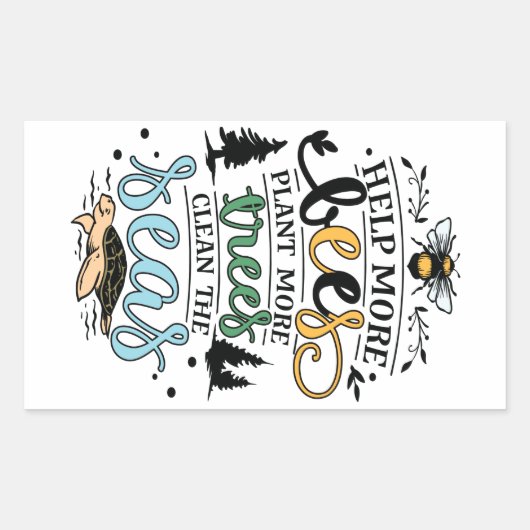 地球の日の救済ハチは、木を植える清潔な海の引用文 長方形シール (正面)