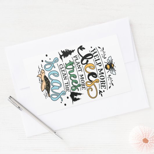 地球の日の救済ハチは、木を植える清潔な海の引用文 長方形シール (封筒)