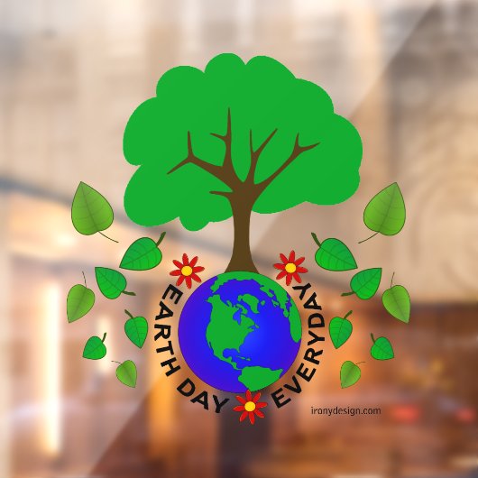 地球の日の毎日の緑の木の窓にしがみつく ウィンドウサイン (シート2)