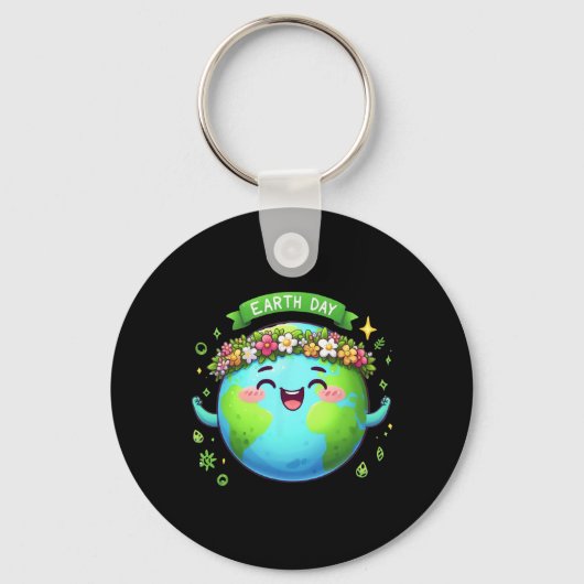 地球の日の毎日レトロヴィンテージ男性の女性の子供N キーホルダー (正面)