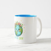 地球の日の環境かわいい地球とフローラ ツートーンマグカップ (正面右)